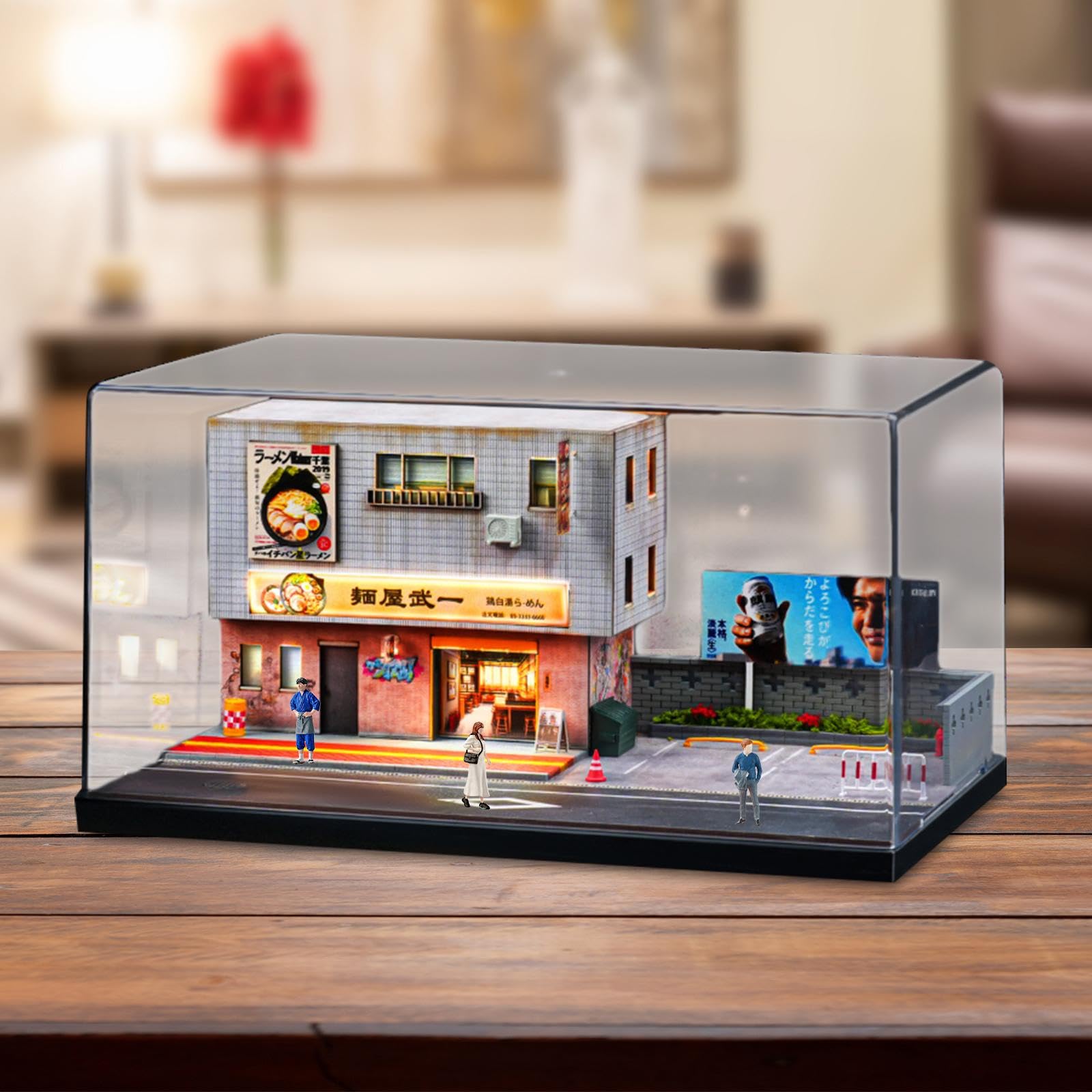 Vetrina per Auto Modellino con Base Diorama Illuminata a LED per Scena Ramen Shop Parcheggio Adatta per Collezione Decorazione