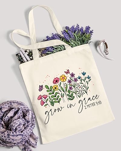 Miniatura 6 de AUSVKAI Bolsa de lona estética para mujer, lindas bolsas de algodón reutilizables de tela para compras, playa, comestibles, Flores y plantas crecen