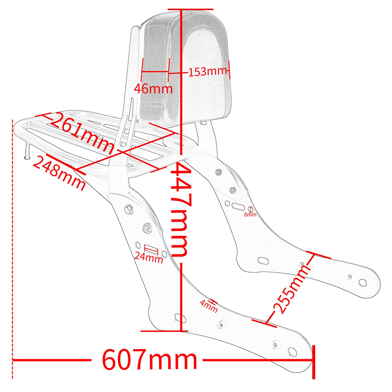 Sissy Bar - Schienale posteriore per moto, rimovibile, compatibile con Vulcan S 650 VN650 EN650 2015-2022 16 17 18 19 20 21