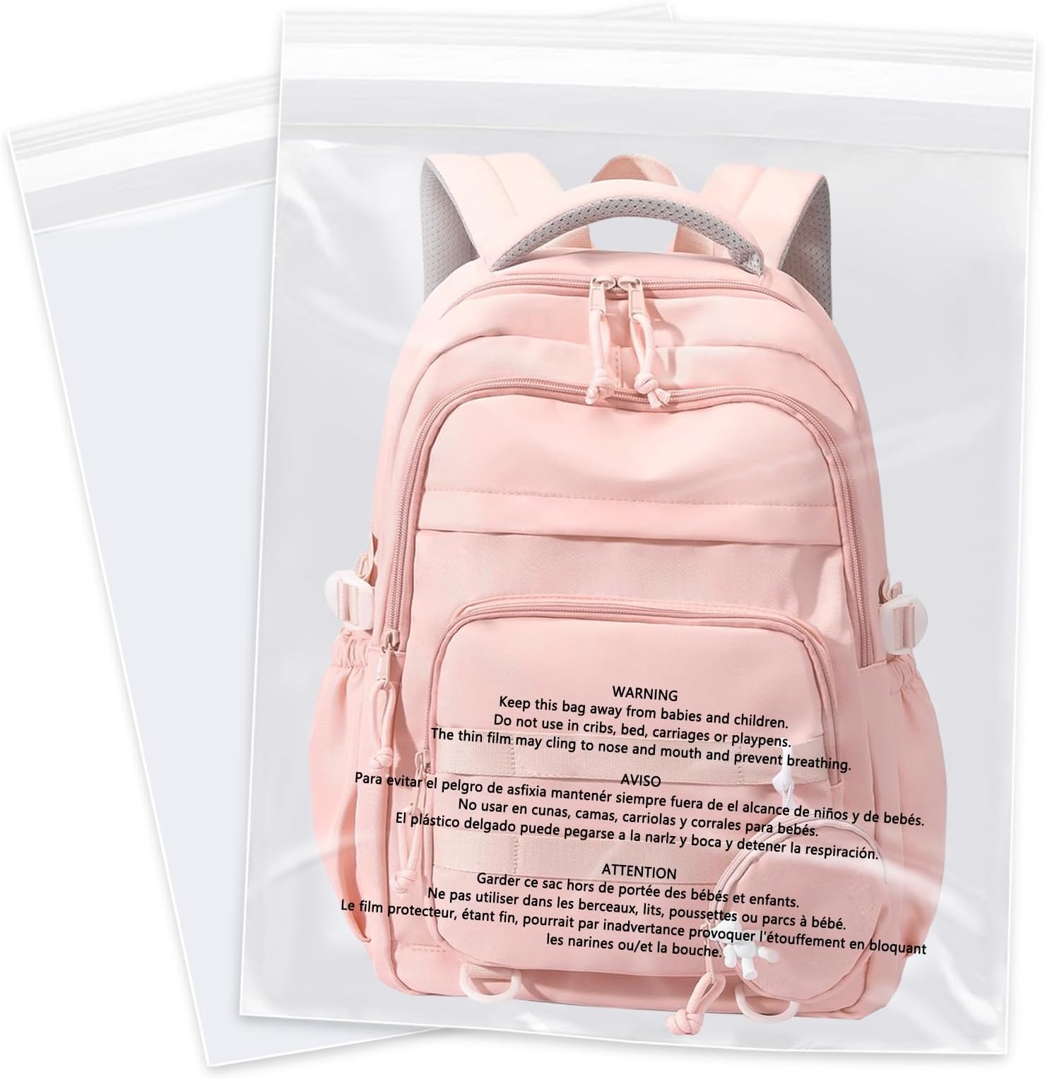 14" x 20" (100 Count) - Clear Poly Bags with Suffocation Warning Self Seal for Packaging, Shirts, Clothing & FBA - Permanent Adhesive