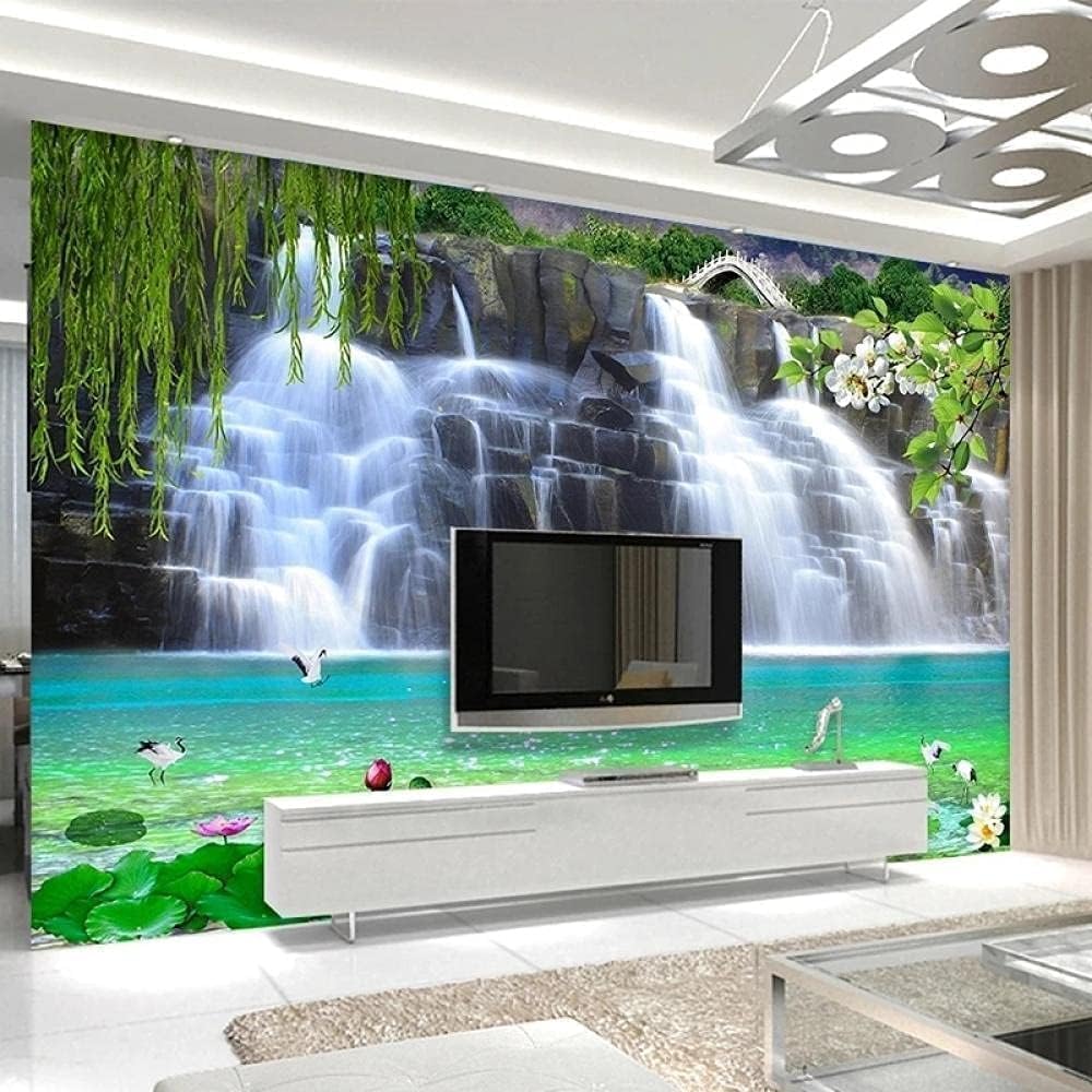 Custom Wallpaper 3D Stereo Waterfall Nature Scenery Peel and Stick Wall Mural Living Room Tv Sofa Background Mural Home Decor 78"（W） x 39"（H）