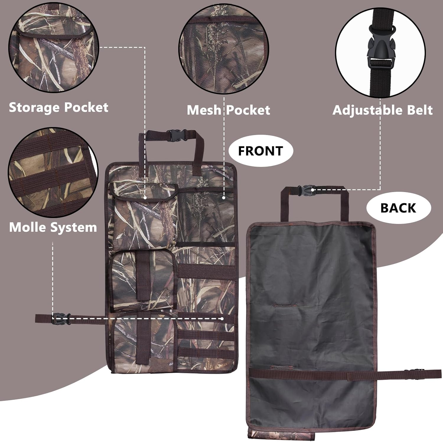 2 Pack Tactical Seat Back Gun Racks, Truck Gun Rack for Hunting Gear, Camo Gun Holder for Car with Molle Panel, Automotive Gun Racks for Hunting Rifles/Shotguns, Hunting Gift for Men