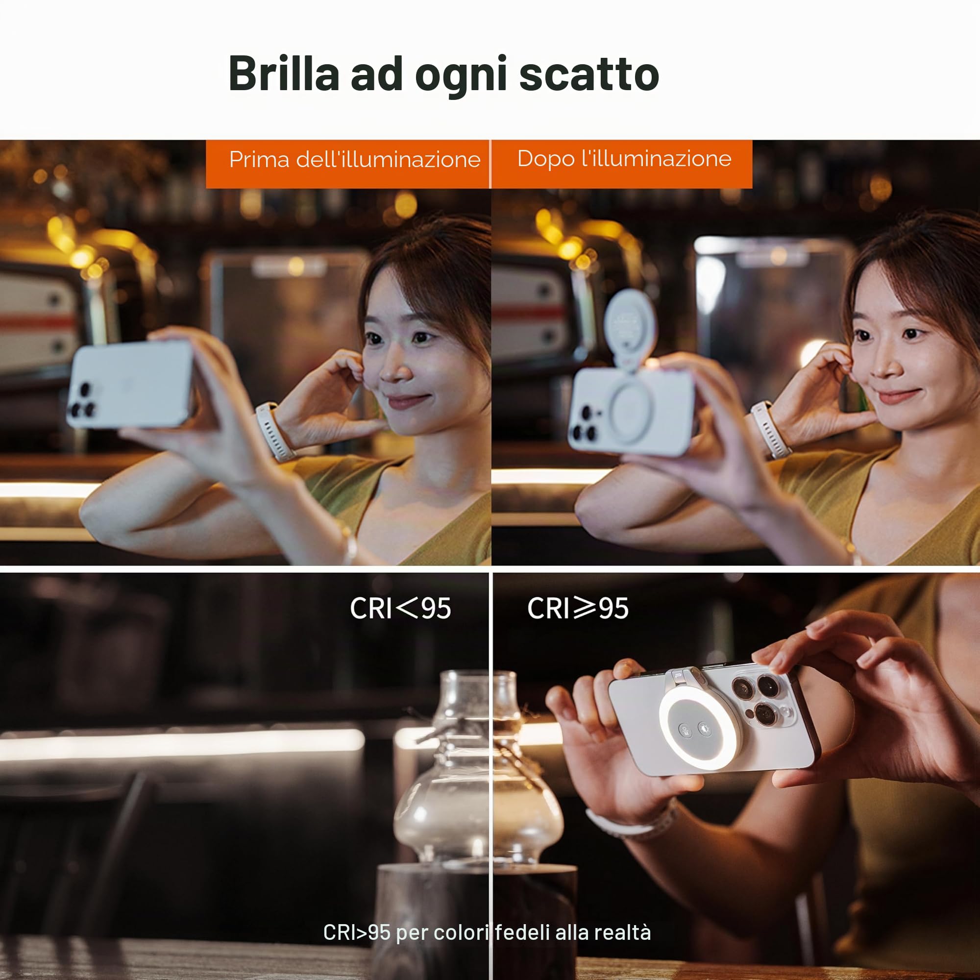 PGYTECH MagGlow Luce di Riempimento Magnetica per Cellulare, Luce Selfie MagSafe, Anello Luminoso LED Magnetico Portatile con Luce Fredda/Morbida/Calda, per Selfie/Fotografia/Video (Nero)