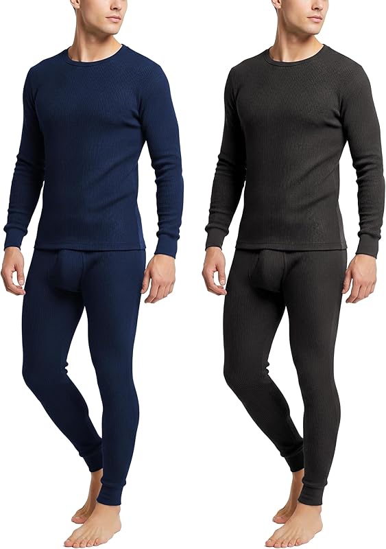 Andrew Scott Men's Traditional Waffle Thermal Top & Bottom Set | Cotton Blend Base Layer Shirt -Long John Underwear