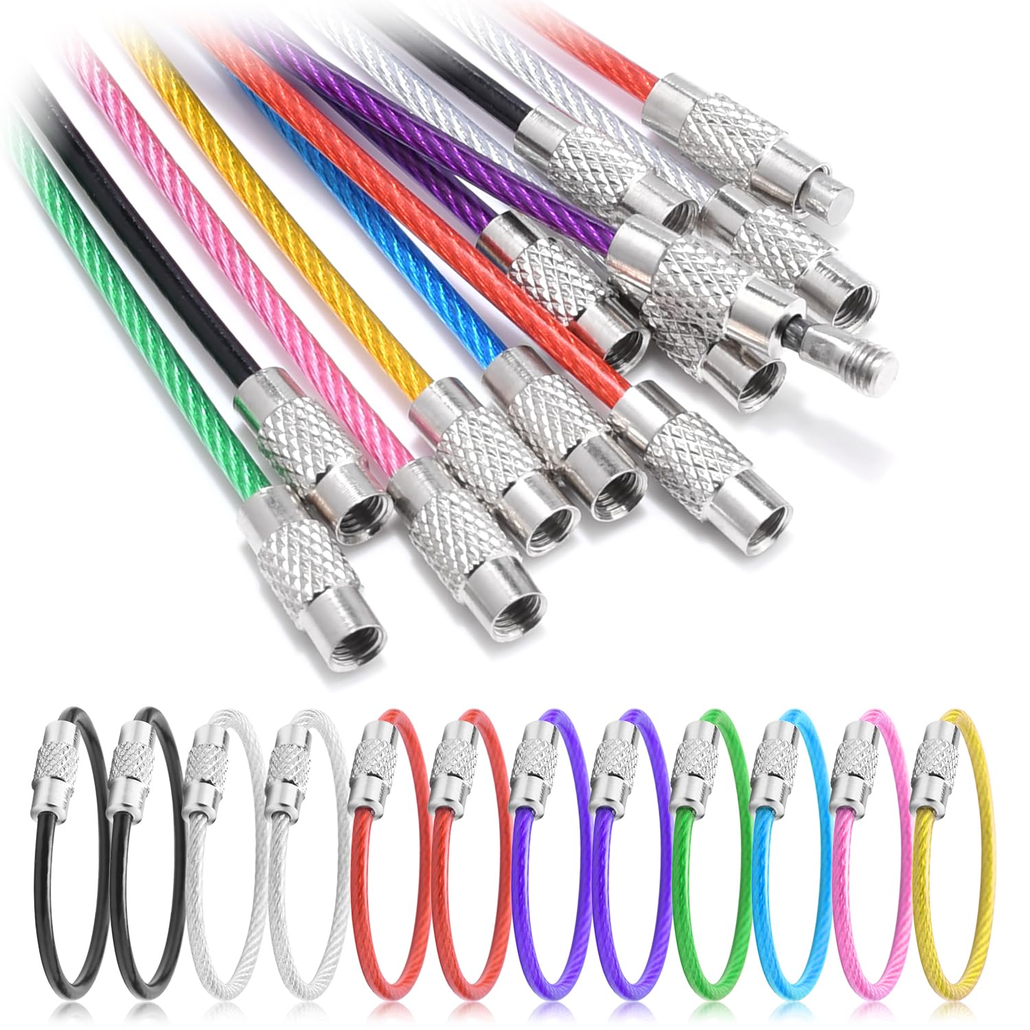 ManTangSun 12 Pack 4" Key Ring Wire Keychain Cable Keyring Keychain Holder Clips Small Loops for Car Keys, Luggage Tags, Bag Tags, Crafts (Assorted, 2mm)