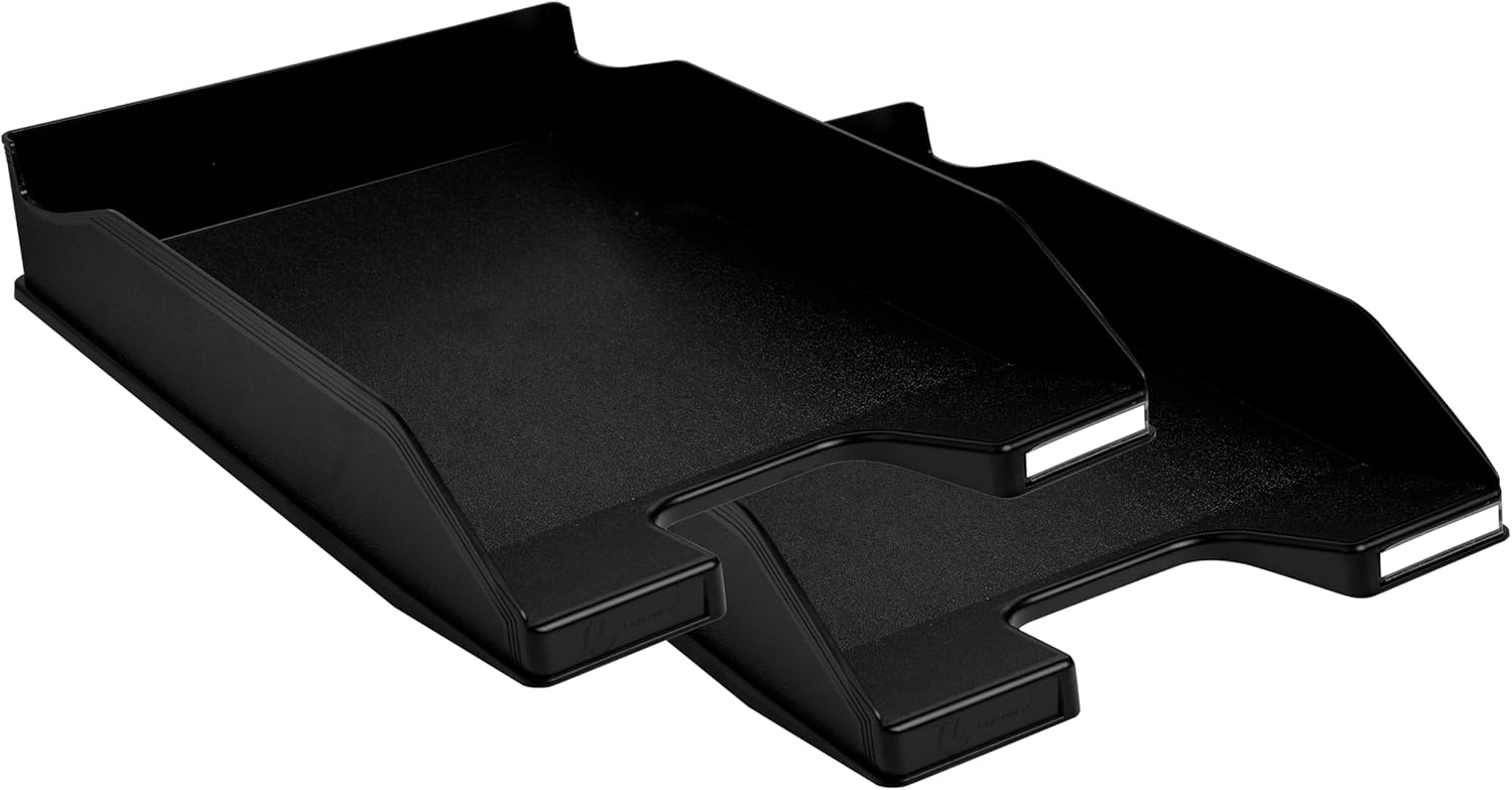 Exacompta - Ref. 113014SD - Set of 2 Combo MIDI ECOBLACK Letter Trays - Useful Dimensions 34 x 25 x 6.5 cm - for A4 + Format - can Hold 500 Sheets - Black Colour - Blue Angel Certified