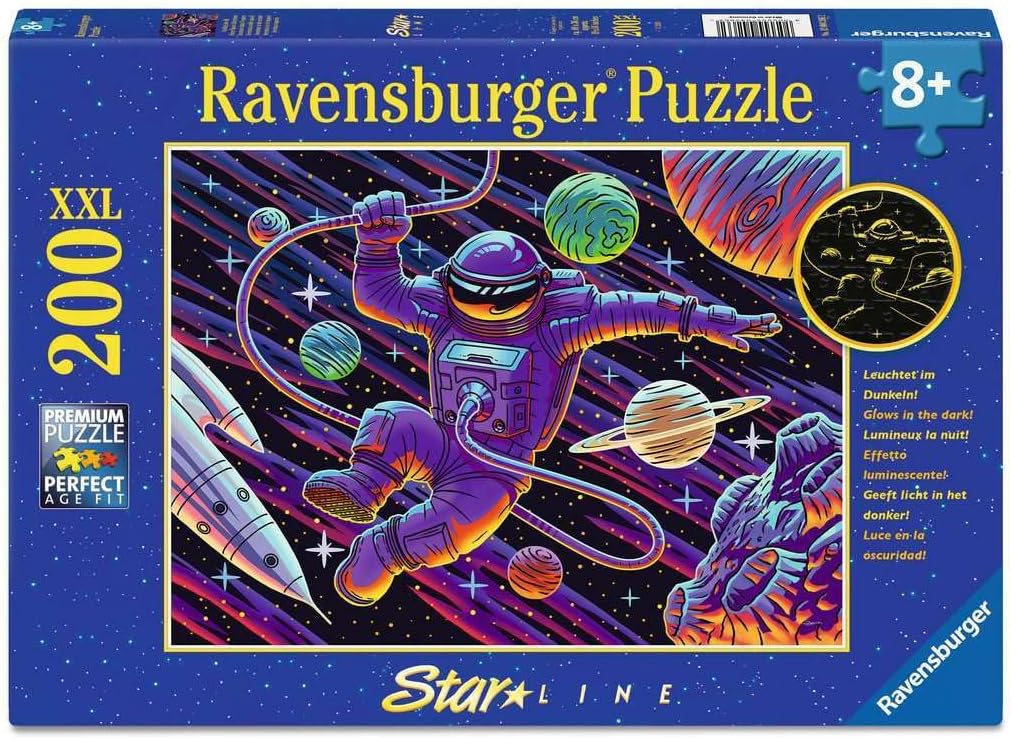 Ravensburger - Outer Space Adventure - 200 Piece XXL Glow‑in‑the‑Dark Jigsaw Puzzle - Exciting Galaxy Scene with Planets and Rockets - Bright, Engaging Artwork - Screen‑Free Fun - Children Age 8+