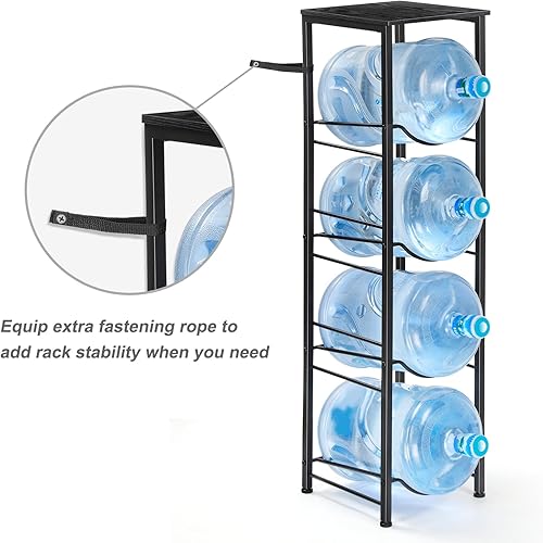 Miniatura 7 de MOOACE Estante para jarra de agua de 4 niveles, organizador de 5 galones con estantes de almacenamiento, color negro