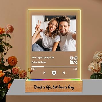 Spotify Plaque Custom Gifts - Acrylic Song Plaque with Picture & Wooden Base - Personalized Gifts for MOM/DAD Couple - Customized Valentines Gifts for Him Her 5 Size 6"-16"