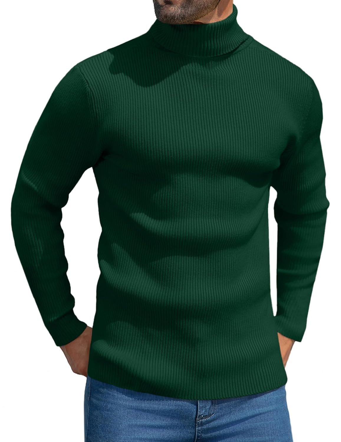 MioRoim Mens Knit Casual Turtleneck Sweater Ribbed Slim Fit Long Sleeve Turtle Neck Knitted Pullover Sweater