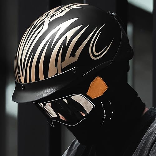 Miniatura 6 de ILM Medio casco de motocicleta de cara abierta para ciclomotor, crucero, scooter con visera solar, modelo aprobado por DOT 210V (dorado, XL)