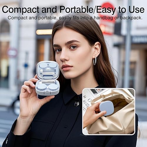 Miniatura 5 de Paquete de 2 fundas para lentes de contacto de viaje, kits de color rosa y azul con espejo, botella de solución, aplicador y herramientas de