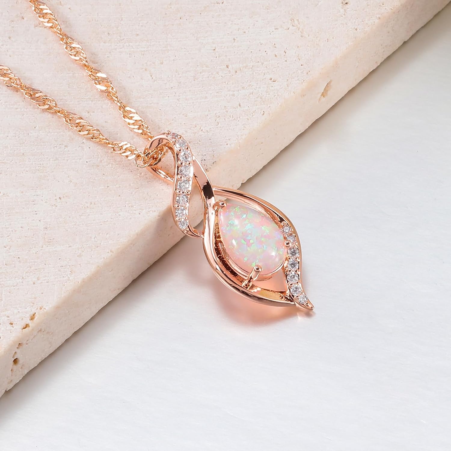 CiNily Opal Necklace for Women Teen, Silver Plated Dainty Pendant Necklace Gemstone Necklaces Opal Jewelry Gifts - Image 4