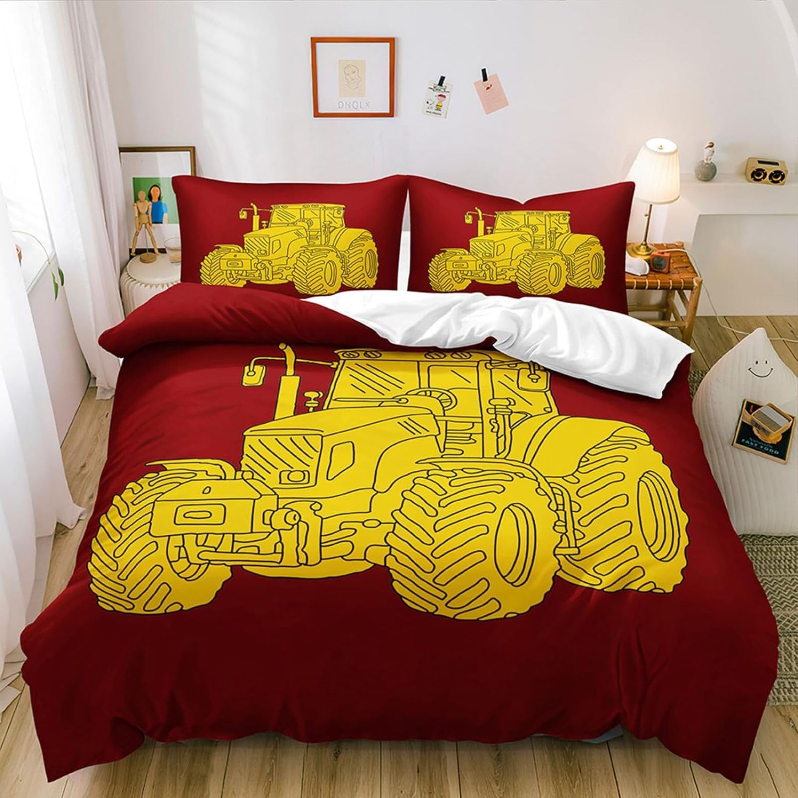 Bettwäsche 155x220 Gelber Traktor Bettwäsche-Set mit Reißverschluss Schließung und 2 Kopfkissenbezug 80x80 cm - Weicher Atmungsaktive Mikrofaser Bettbezug für Kinder Mädchen