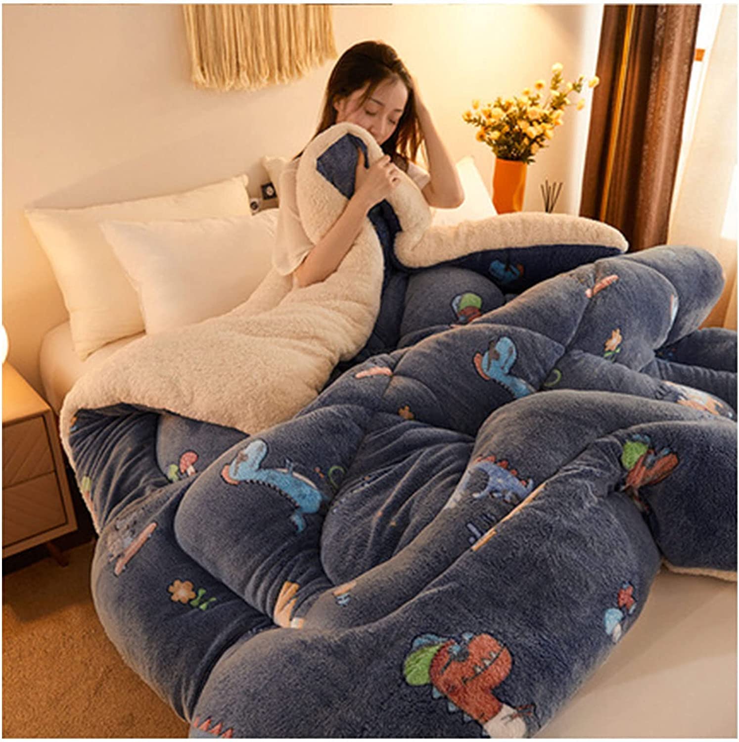 LLiuvcc Thick Warm Cashmere Blanket Bedding, Fleece Blanket, Winter Quilt Thicken Lamb Cashmere Duvet for Winter Double Bed, Bedding, Fluffy Soft Plush(Colour8,150x200cm(3.5KG))