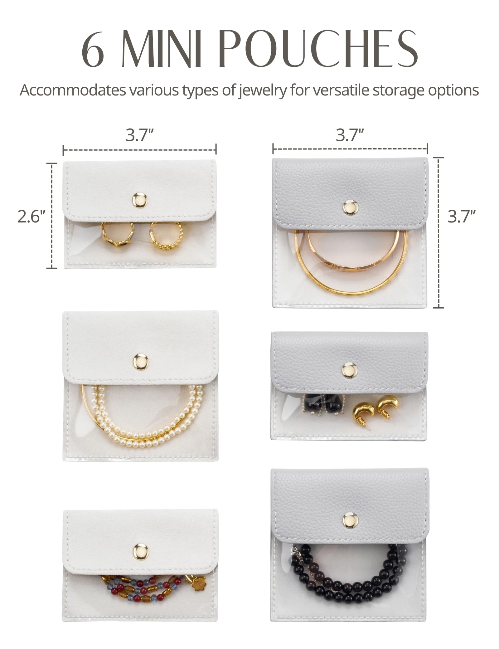 Popvibe Kleines Schmuck-Reiseetui für Damen, Mini-Schmuckschatulle, Organizer für Reisen, mit 6 Schmuckbeuteln, kleine Schmucktaschen, Leder-Reisegröße, Schmuck-Organizer-Tasche für Ohrringe,