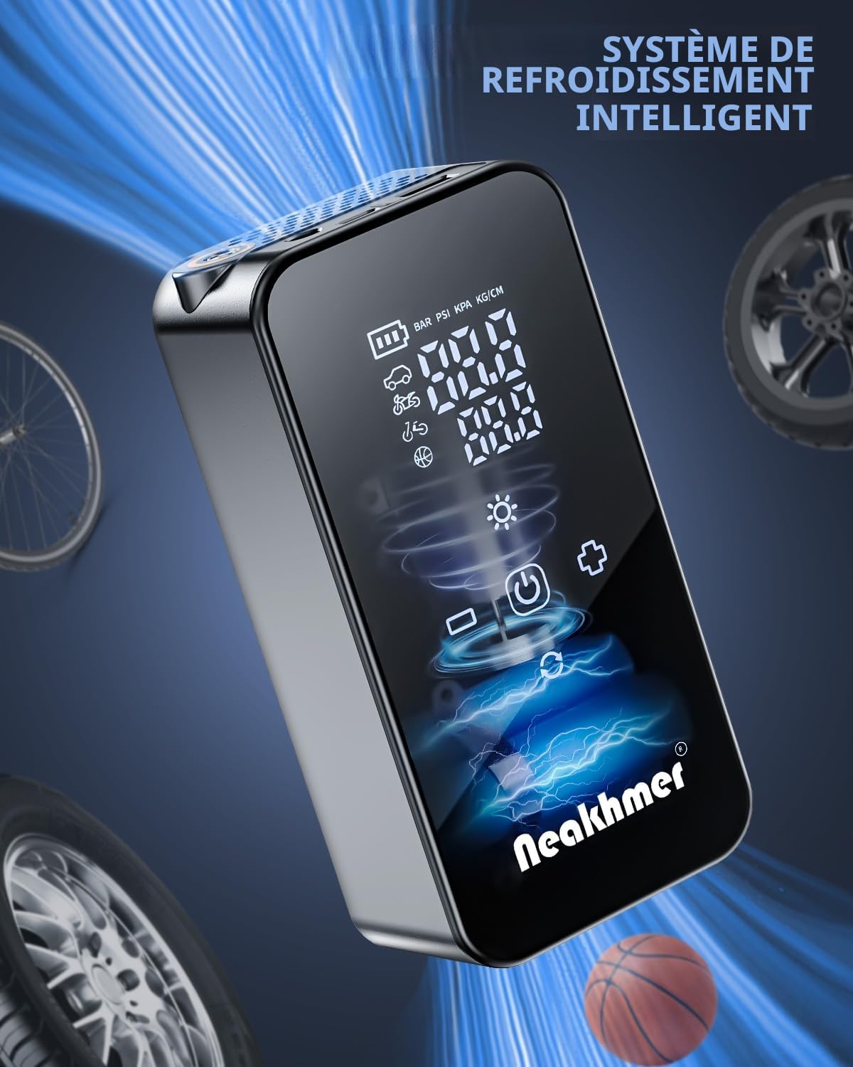 Gonfleur Pneus Voiture Compresseur Air: 150PSI Compresseur à Air Portatifr | Batterie 6000mAh,Mini Pompe a Velo Electrique 12V avec Manomètre de Pression pour Voiture, Moto, Sans Fil et Facile à Utilise