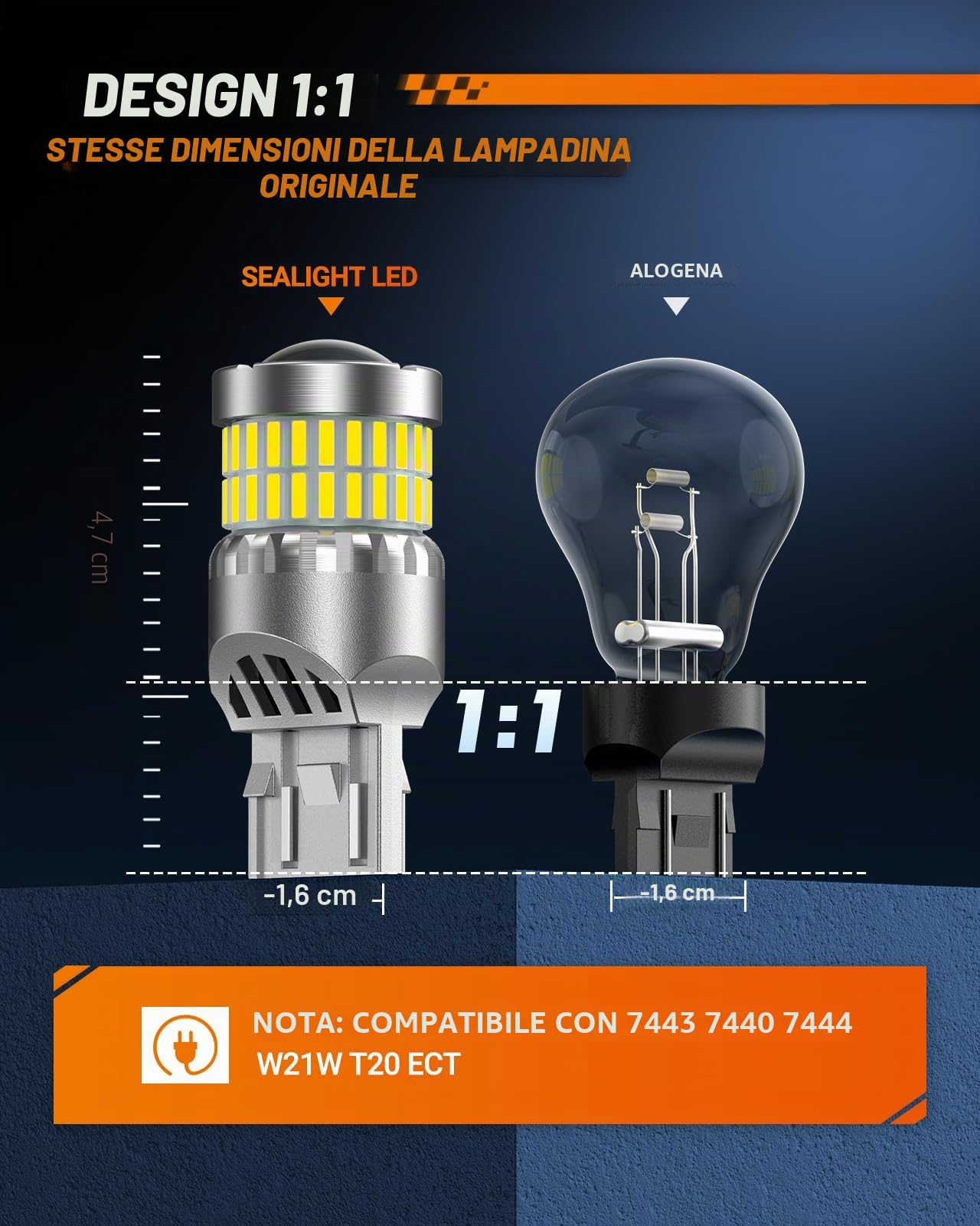 SEALIGHT Lampadina LED W21W T20 7440 7443 6500K Bianco 2 sztuki