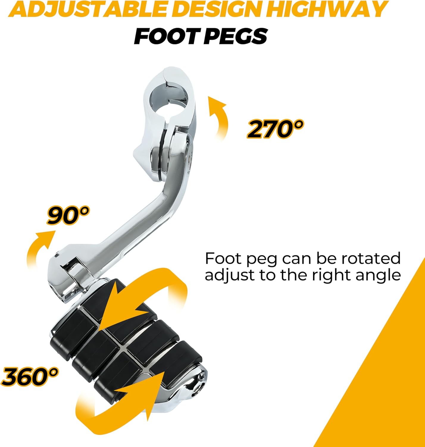 Kojem 1 1/4'' Long Highway Foot Pegs Chrome Engine Guards Footpegs Compatible with Harley Davidson Road King Street Glide Honda Kawasaski Suzuki
