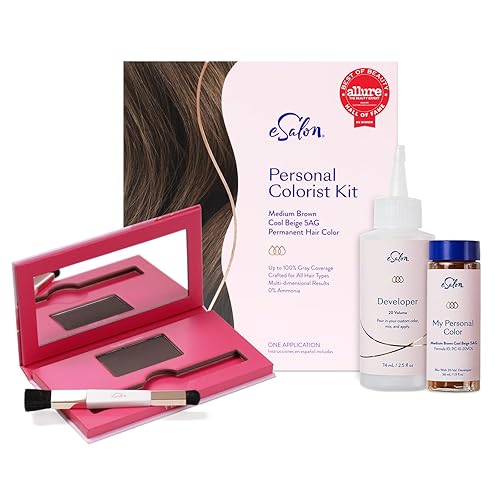 eSalon Kit de colorista personal de color marrón medio beige frío con polvo de retoque de raíces de color castaño medio para ocultar y cubrir la raíz