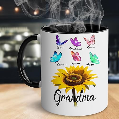 Miniatura 3 de Regalos personalizados para abuela (6 niños), taza de cerámica personalizada de 11 onzas y 15 onzas para abuela, mujeres con nombre de nietos, taza