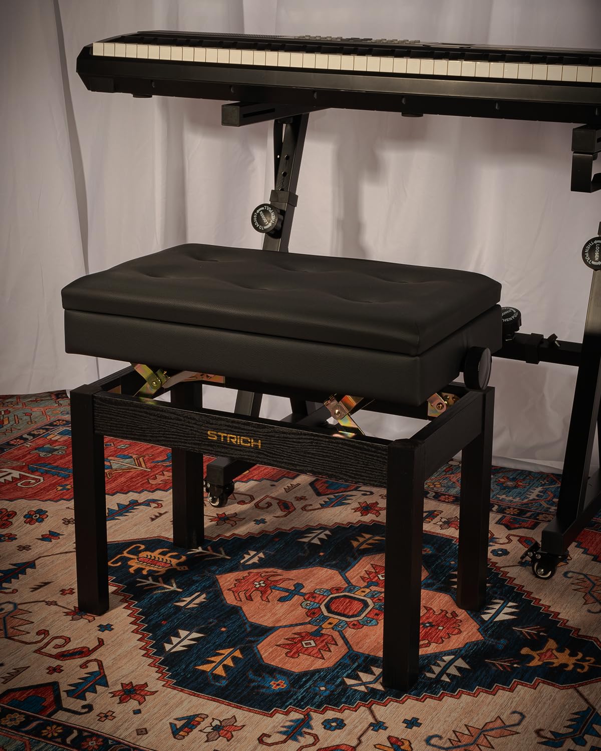 STRICH Klavierbank Höhenverstellbar mit Stauraum, Solid Wood Keyboard Bench Piano Bookcase Stool Chair Seat with High-Density Sponges Cushion, SPB-20
