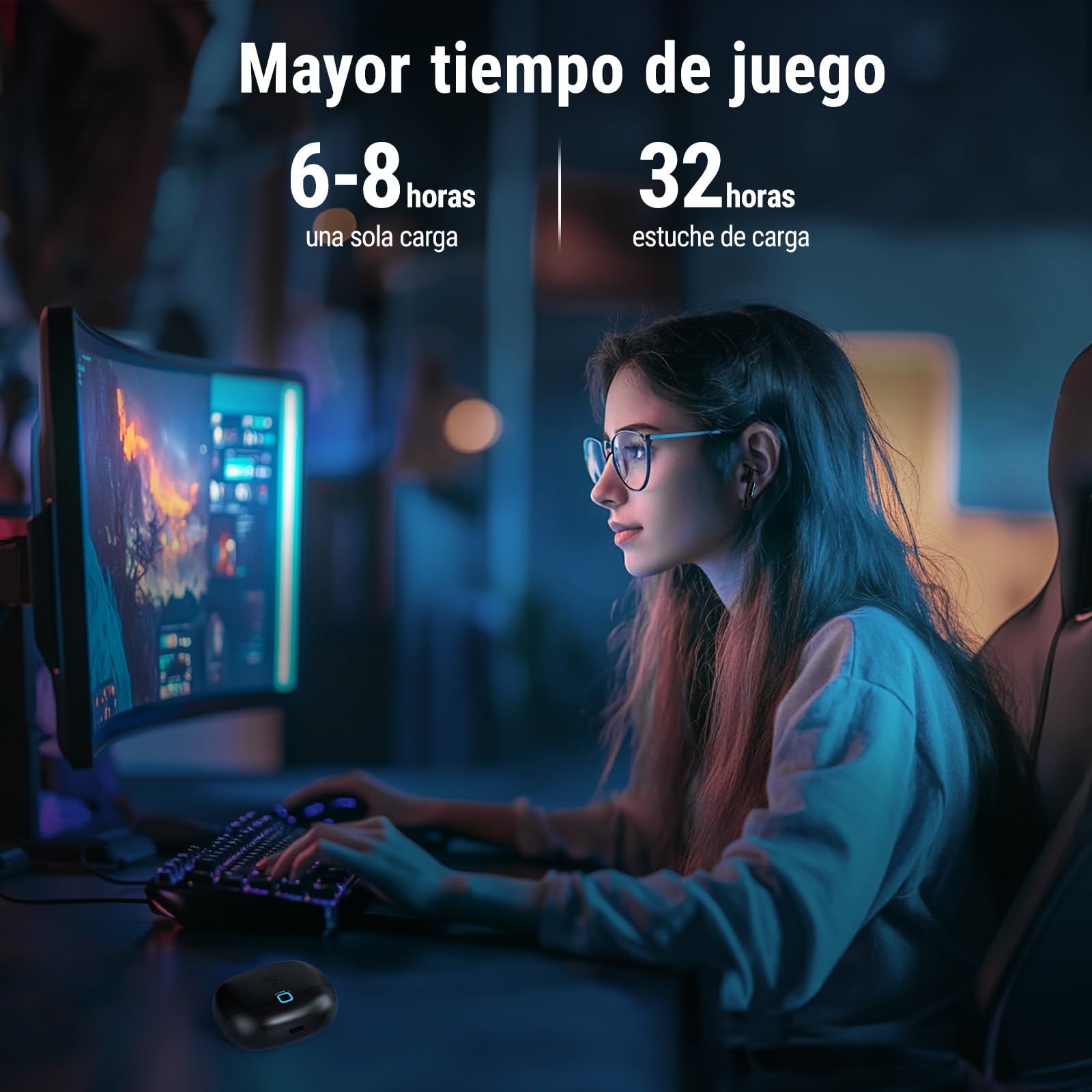 SW5 Auriculares inalámbricos para teléfono,móvil,PC,ordenador portátil, sobremesa,IPX4 Auriculares intrauditivos 2,4G dongle 20ms baja latencia,Cascos micrófono 5.4 Bluetooth para oficina,conferencia