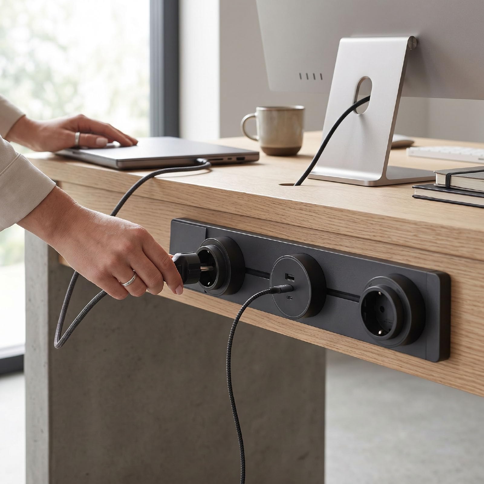 Irfora Multipresa Power Track con Porte USB Design Durevole per Cucina e Ufficio Costruzione in Lega di Alluminio Grigia da 40 Cm