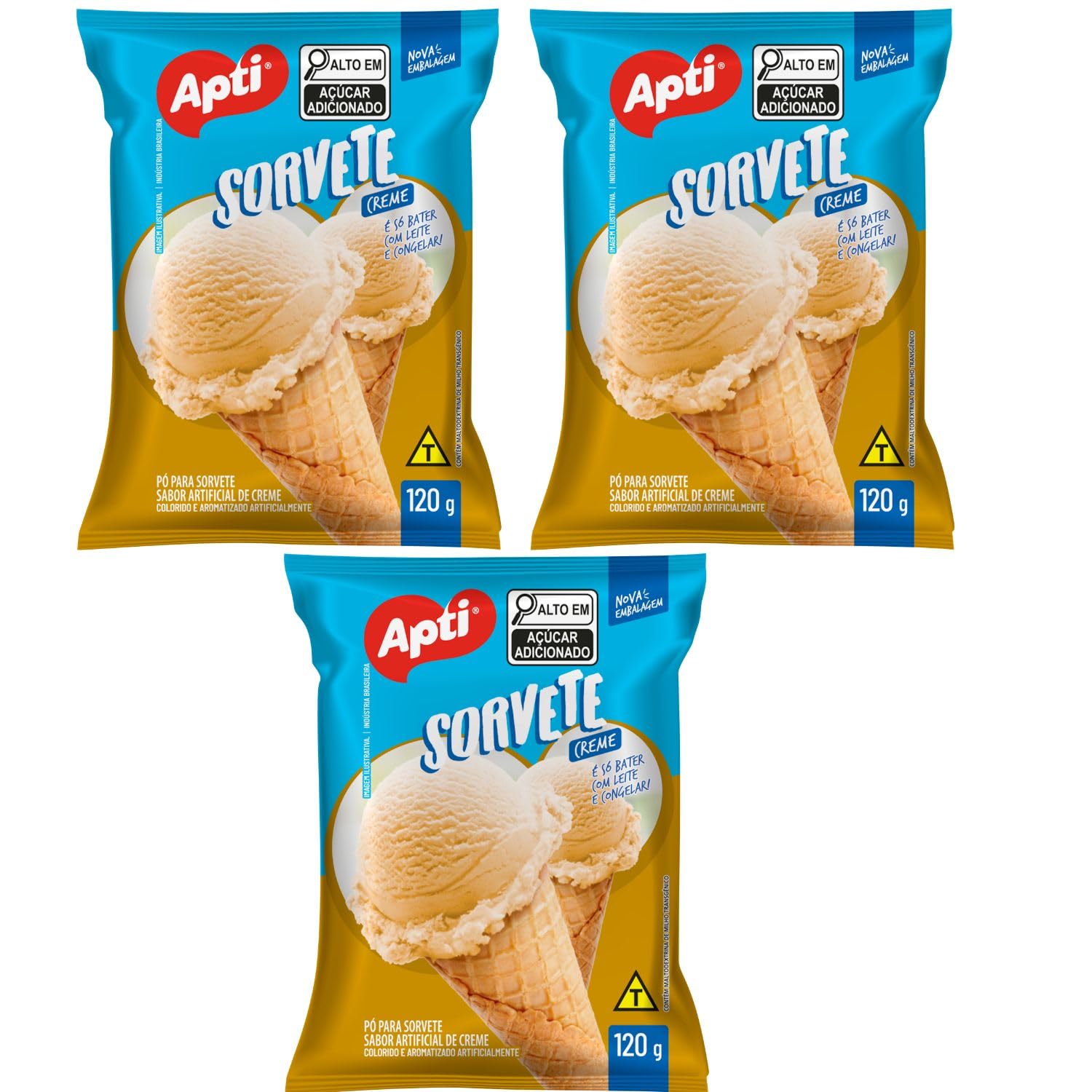 Base Pó para Sorvete Sabores Kit 3 Pacotes - Sobremesa Cremosa Apti (Creme)