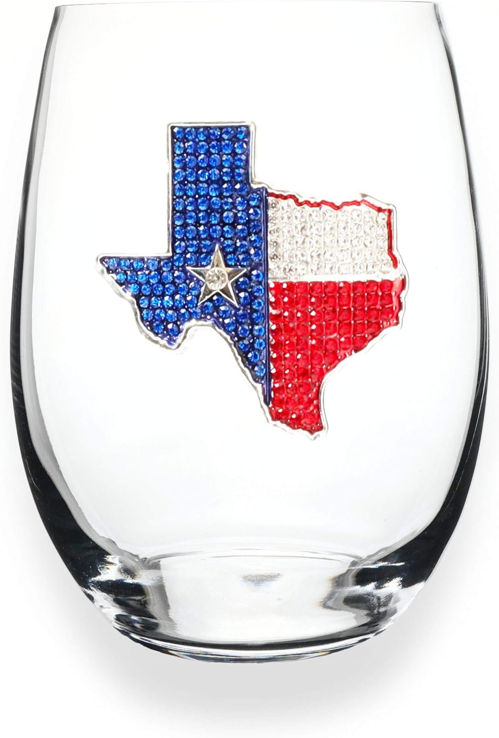 THE QUEENS' JEWELS Texas State Jeweled Stemless Wine Glass, 21 oz. - Unique Gift for Women, Birthday, Cute, Fun, Not Painted, Decorated, Bling, Bedazzled, Rhinestone