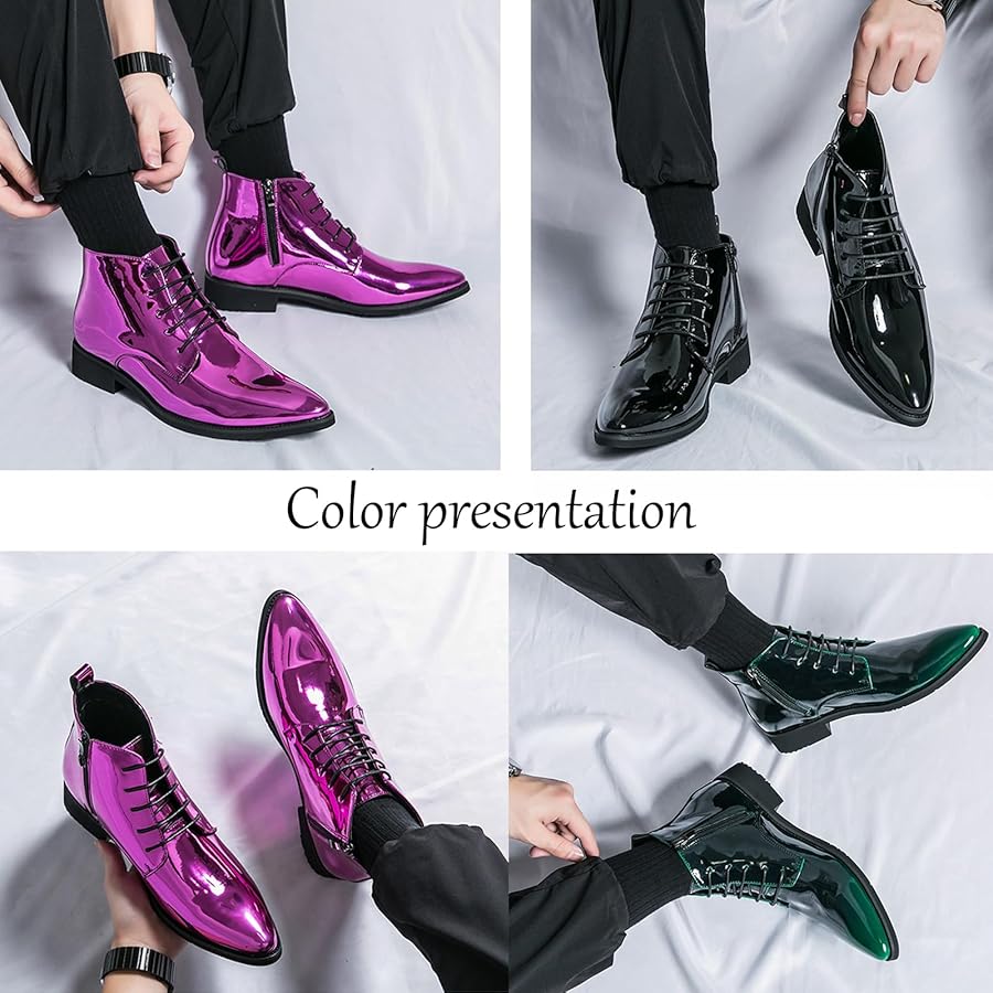 Amazon.com | Men's Patent Leather Pointed Toe Chelsea Dress