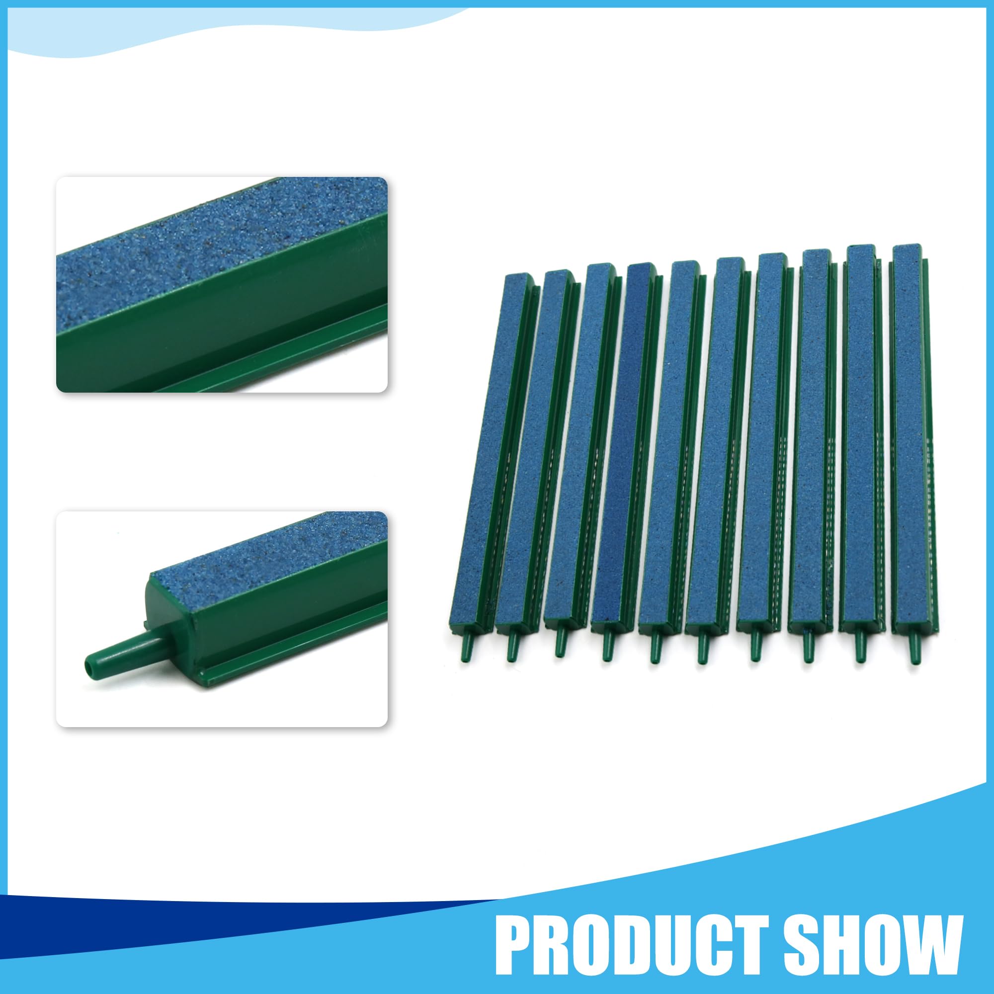 CAPASTEC Aquarium Air Stone Bar, Air Stone Bubble Release Oxygen Diffuser Bar for Aquarium Fish Tank, 8.5inch (Green 10pcs)