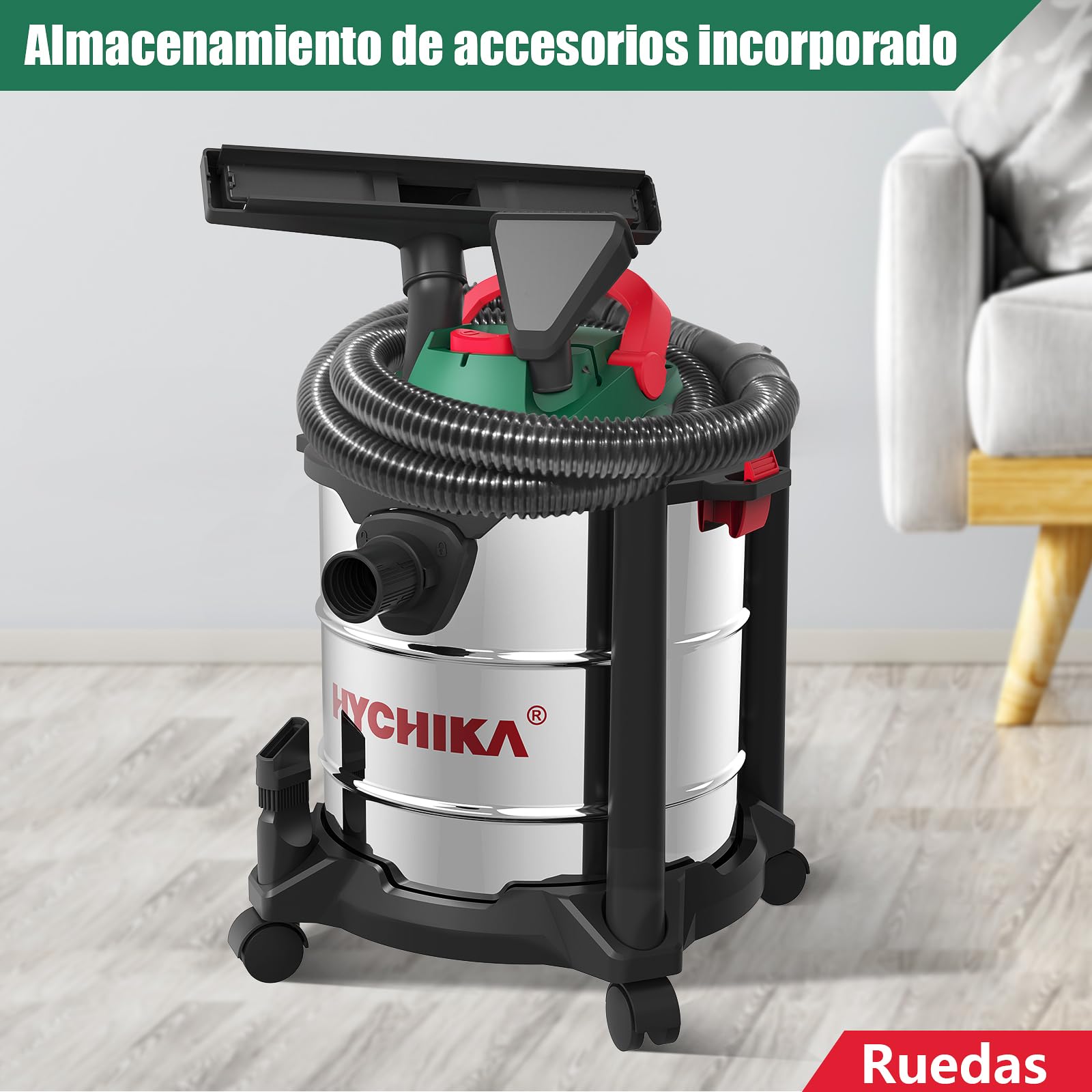 HYCHIKA Aspiradora Industrial 20L 3 en 1 Seco y Húmedo con Filtro HEPA