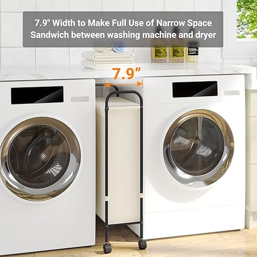 Miniatura 9 de ELYKEN Cesta de lavandería con tapa y 2 bolsillos laterales, cesta de lavandería con ruedas de 74 pulgadas de largo, 16.2 pulgadas de largo x 11.8