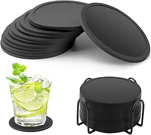 Awenity 10er Set Silikon Untersetzer Schwarz - Rutschfeste Glasuntersetzer Mit Rand 9cm