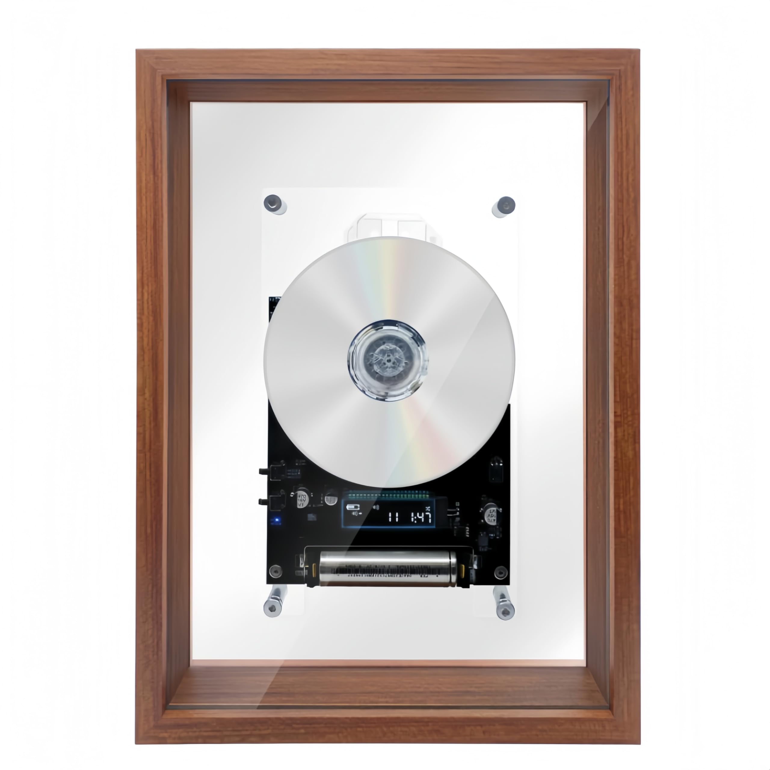 PUSOKEI Reproductor de CD con Marco de Fotos de Música Retro, Bluetooth 5.0 y AUX, Pantalla Digital y Control Remoto, Decoración de Arte Industrial Transparente para Pared Escritorio,