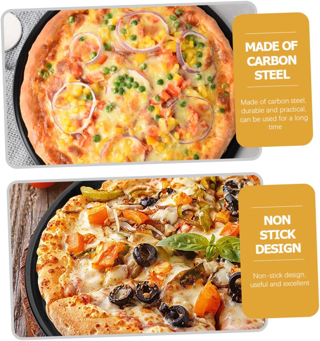 2pcs Non-stick Carbon Steel Round Pizza Baking Pans for Oven Lightweight Bakeware with Easy-clean Surface for Home Kitchen Use