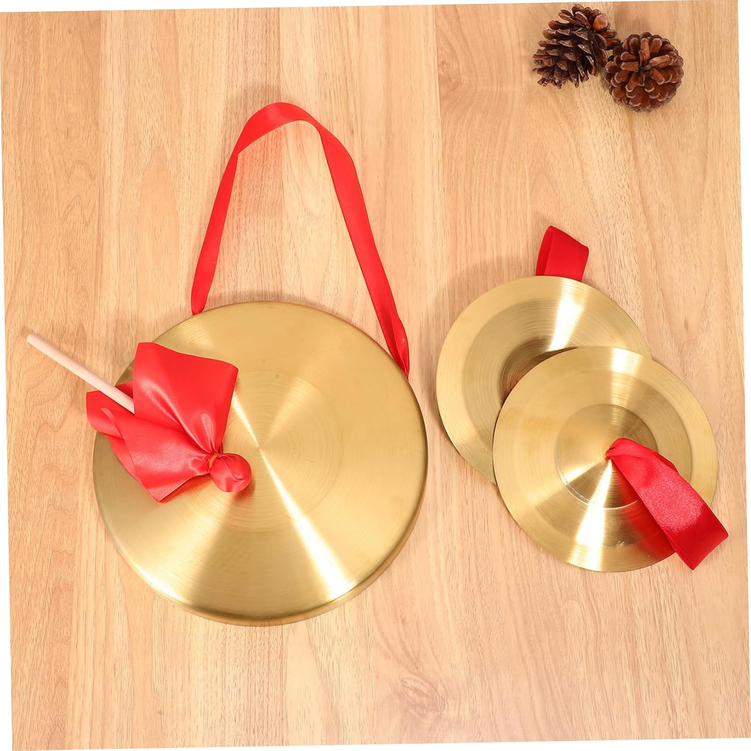 Yardwe 1set Hand Copper Gong Mallet and Cymbals Gong and Cymbals Traditional Chinese Percussion Instrument for School and Personal