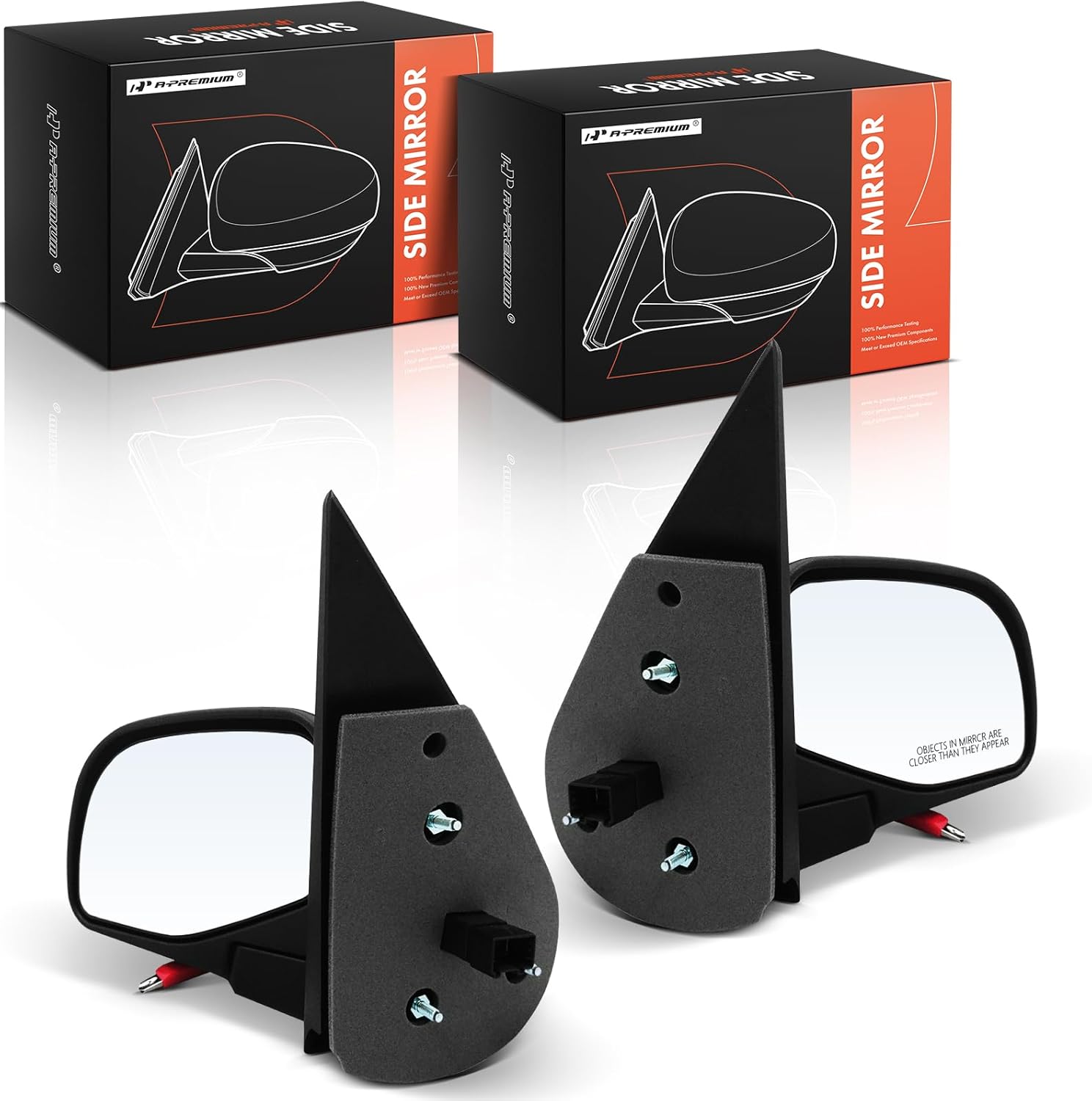 A-Premium Pair (2) Driver and Passenger Side Power Door Mirror - Compatible with Ford Explorer & Mercury Mountaineer, 2002 2003 2004 2005 - Non-Heated Manual Folding Black w/Puddle Light
