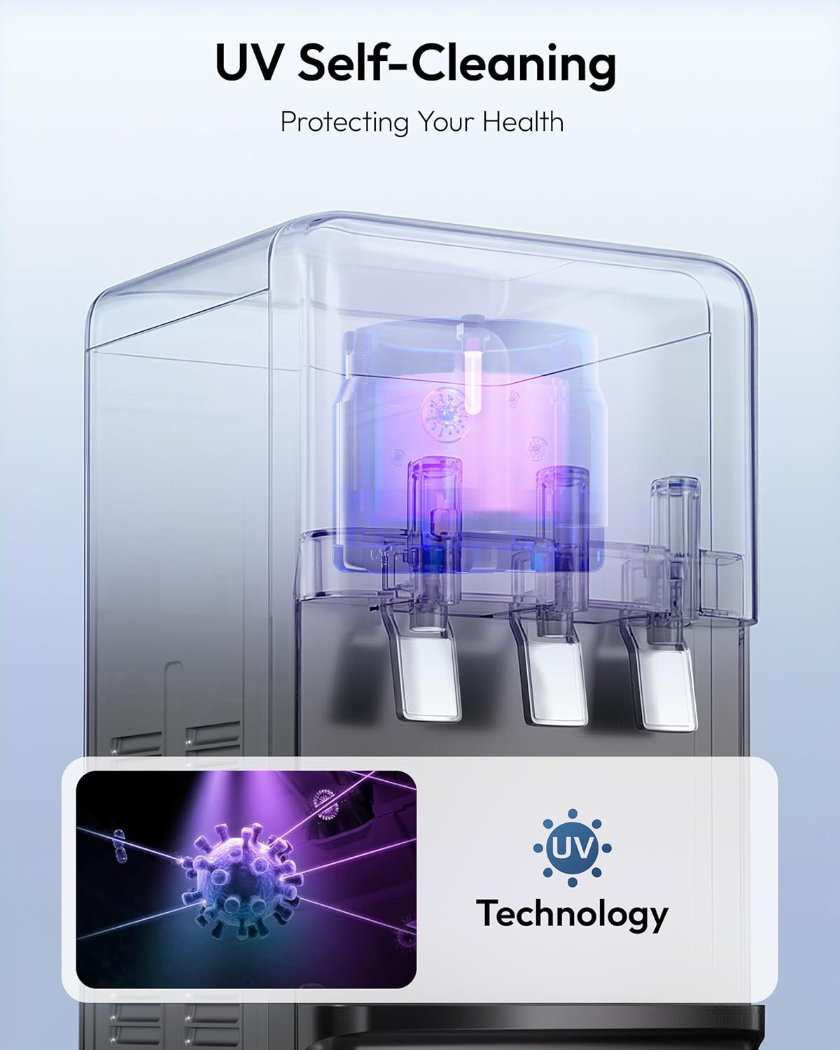 Euhomy Self-Cleaning Bottleless Water Dispenser, 3 Temperature Settings (Cold/Warm/Hot), NSF Certified Filters, LED Indicators, with Childproof Lock，Black