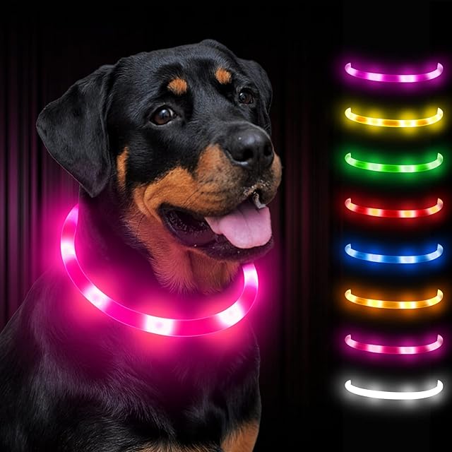 Dynmeow Light up Dog Collar, Flashing LED Dog Collar Lights for the Dark, USB Rechargeable Glowing Collars for Puppy Small Medium and Large Dogs, Hotpink