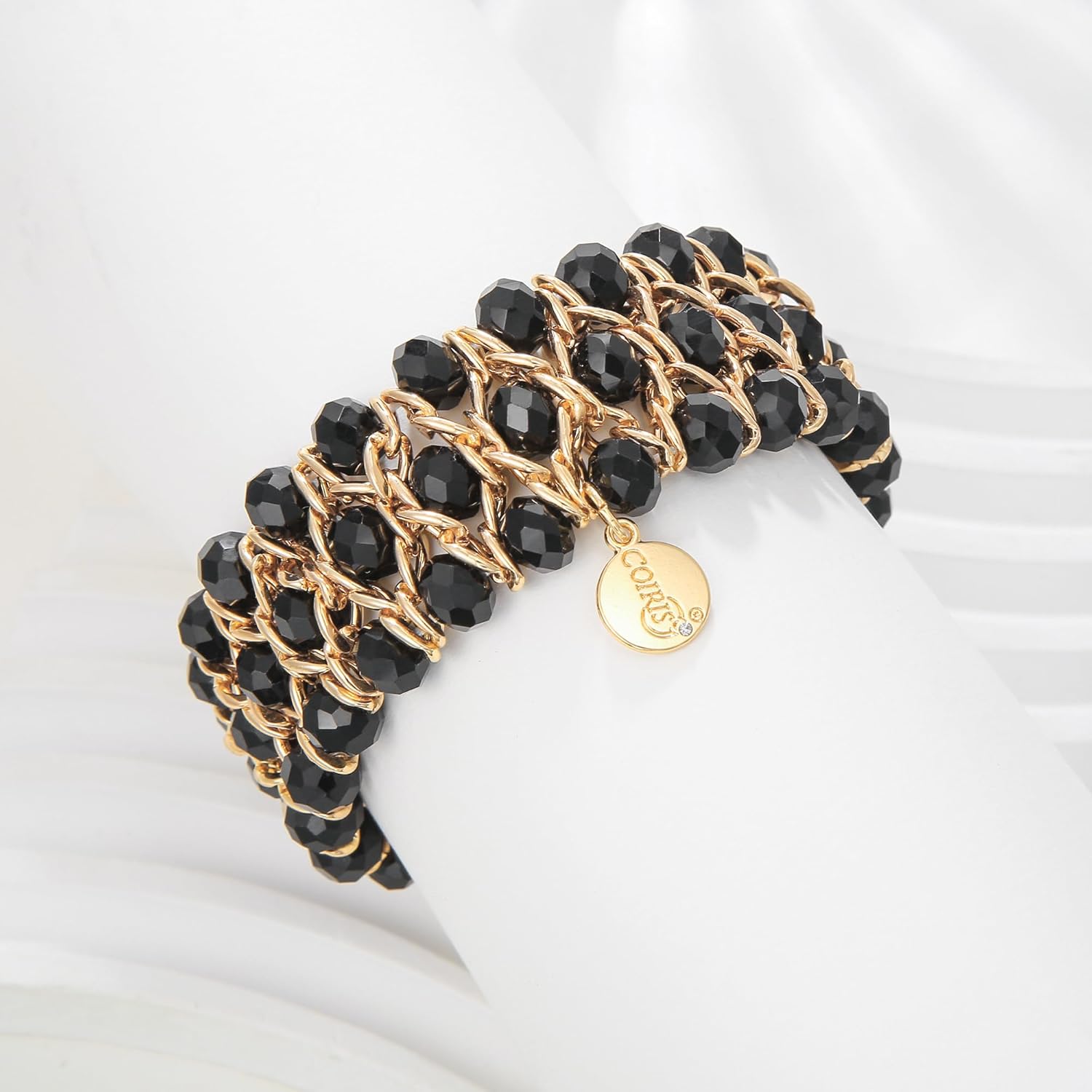 Coiris Glass Bead Crystal Wrap Bangle Bracelet with Alloy Elastic Cord Gifts for Women - Image 3