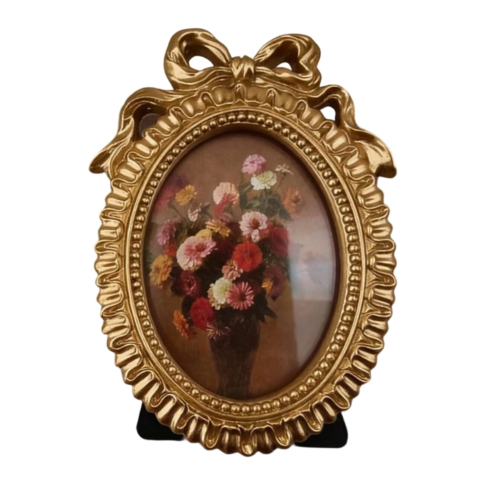 Decorative Resin Photo Frame Intricate Carved Bow Accent Golden Photo Frame for Wedding Portrait Display Resin Picture with Bowknot