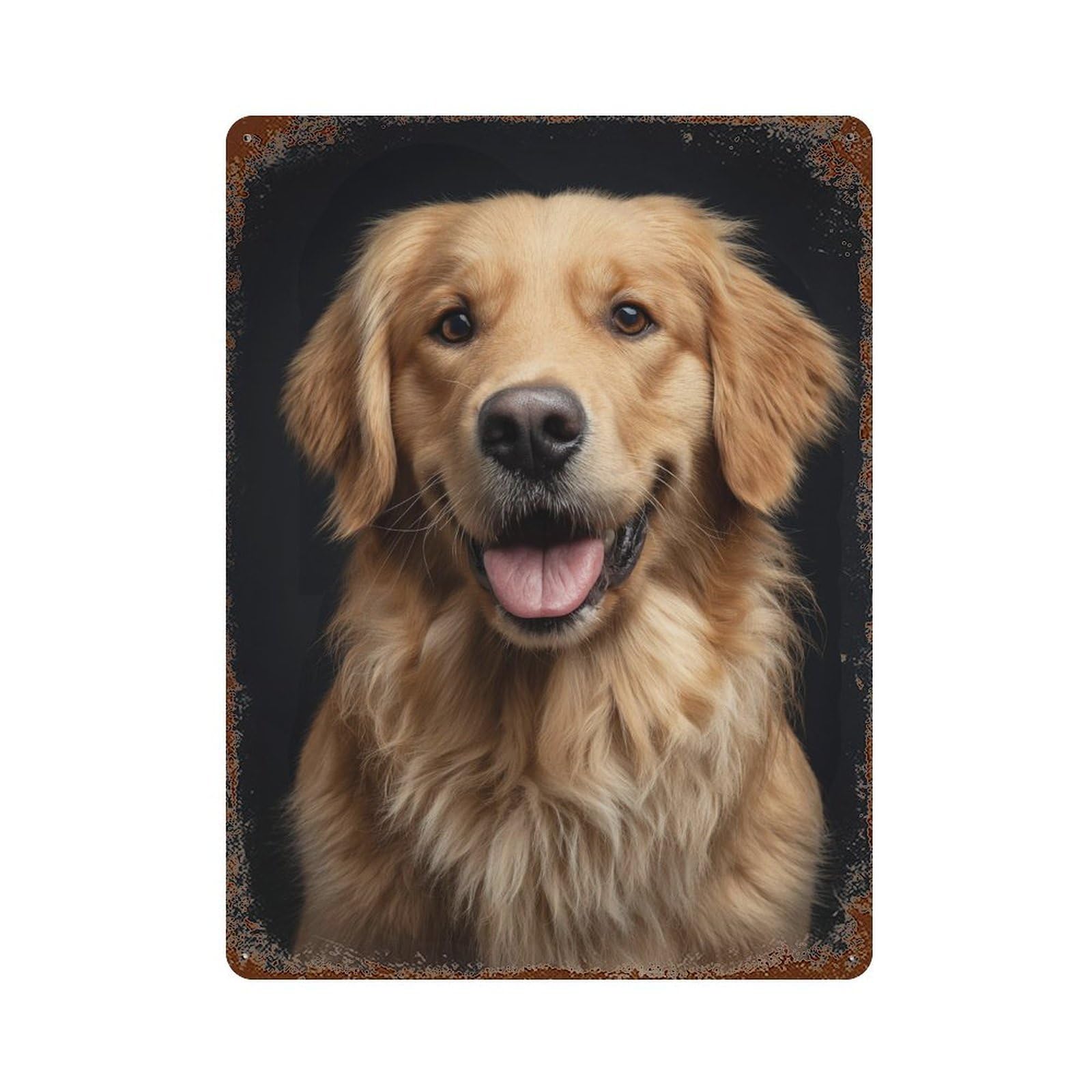 Golden Retriever Dog 15.7"x11.8" Aged Metal Wall Plaque, Classic Wall Plaque for Basement, Hobby Room And Garage Decor
