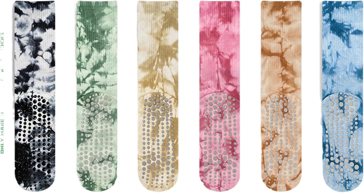 Women Yoga Pilates Socks with Grips Non Slip Cotton for All Seasons Tie Dye Series 24