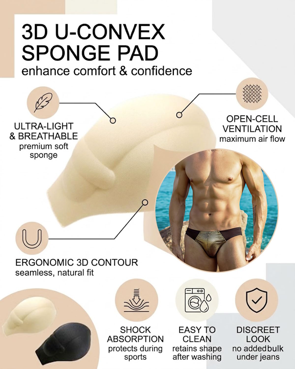 Bañador Relleno para Hombres Almohadillas de Natación Calzoncillos con Relleno Surf Fitness Entrenamiento
