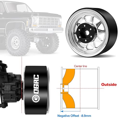 Miniatura 2 de OGRC - 4 ruedas Beadlock de aluminio de 1.9 pulgadas, llantas de desplazamiento negativo para TRX4 TRX6 SCX10 I II III 90046 AXI03007 Redcat GEN7