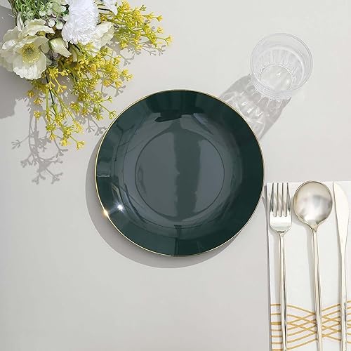 Miniatura 49 de Efavormart - Paquete de 10 platos redondos de plástico martillado transparente de 9 pulgadas para aperitivos de postres con borde dorado, plato