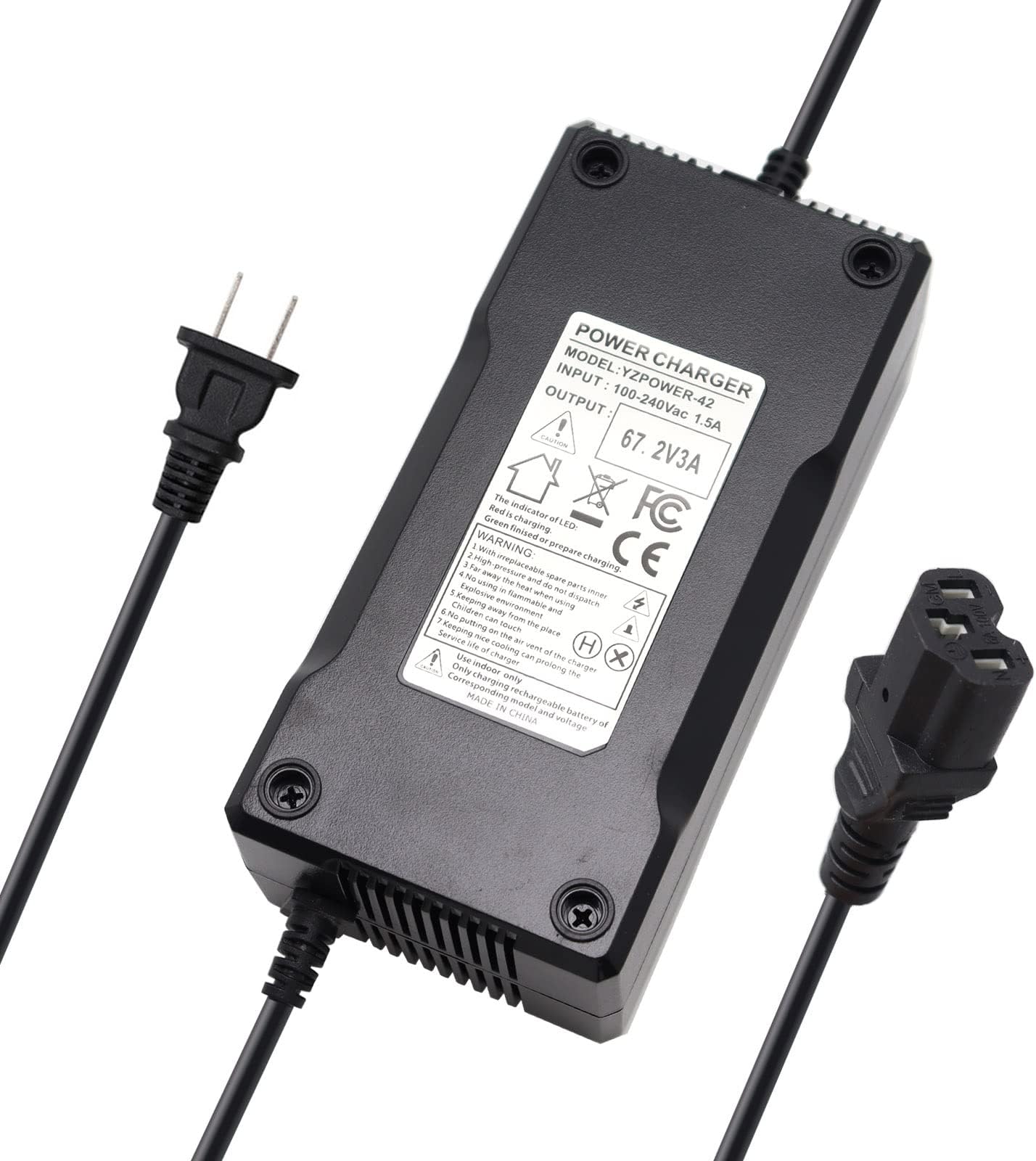 67.2V 3A / 60V 3A Lithium Battery Charger AC Adapter Power Supply for 16S 60V Lithium Li-ion Batteries Pack with 3 Holes Plug