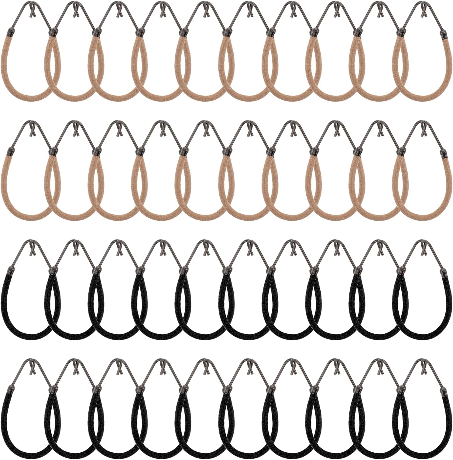 40PCS Ponytails Hooks Elastic Band, Bungee Hair Ties, Elastic Hook Styling Hair Tie, Rubber Bands Holder for Women(Apricot and Black)